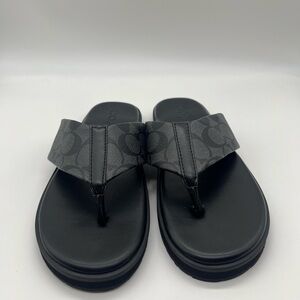 Coach Gray & Black Signature Platform Thong Sandals flip flops